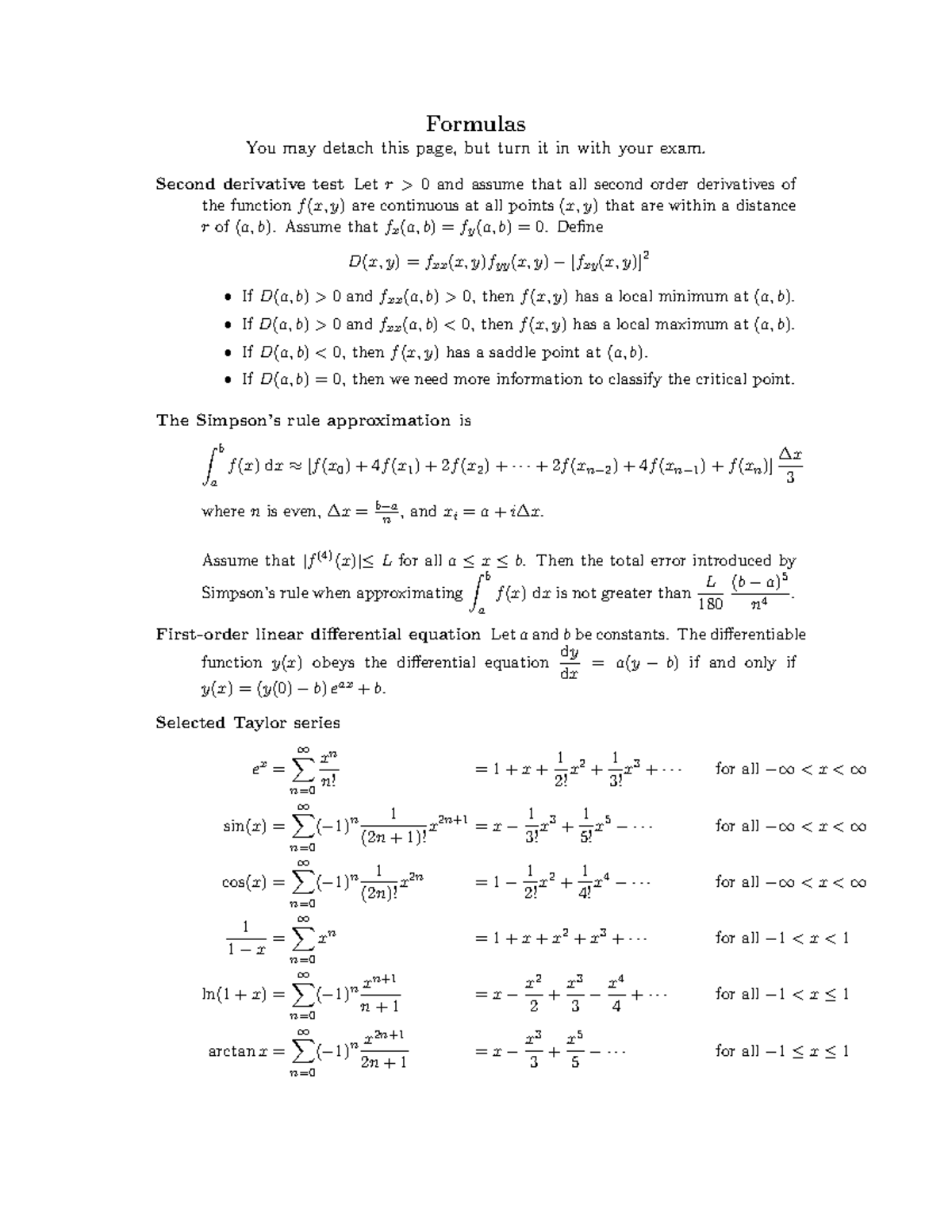 Formulas and definitions - Formulas You may detach this page, but turn ...