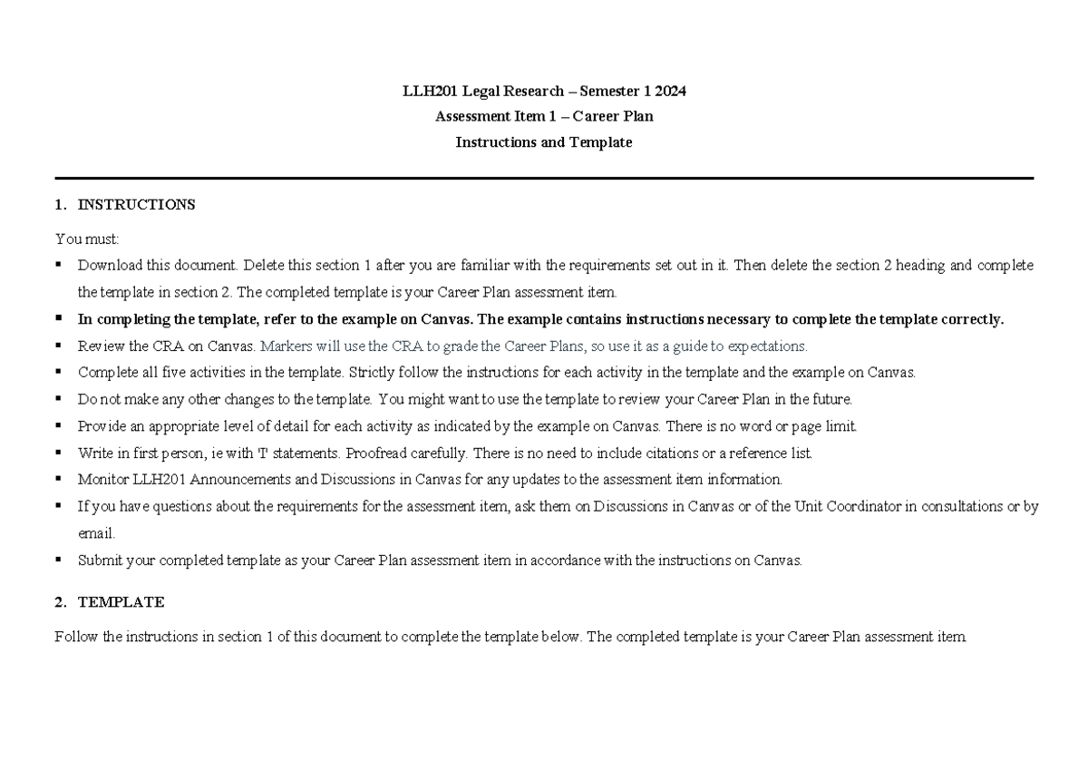 Career Plan Template LLH201 - LLH201 Legal Research – Semester 1 2024 ...