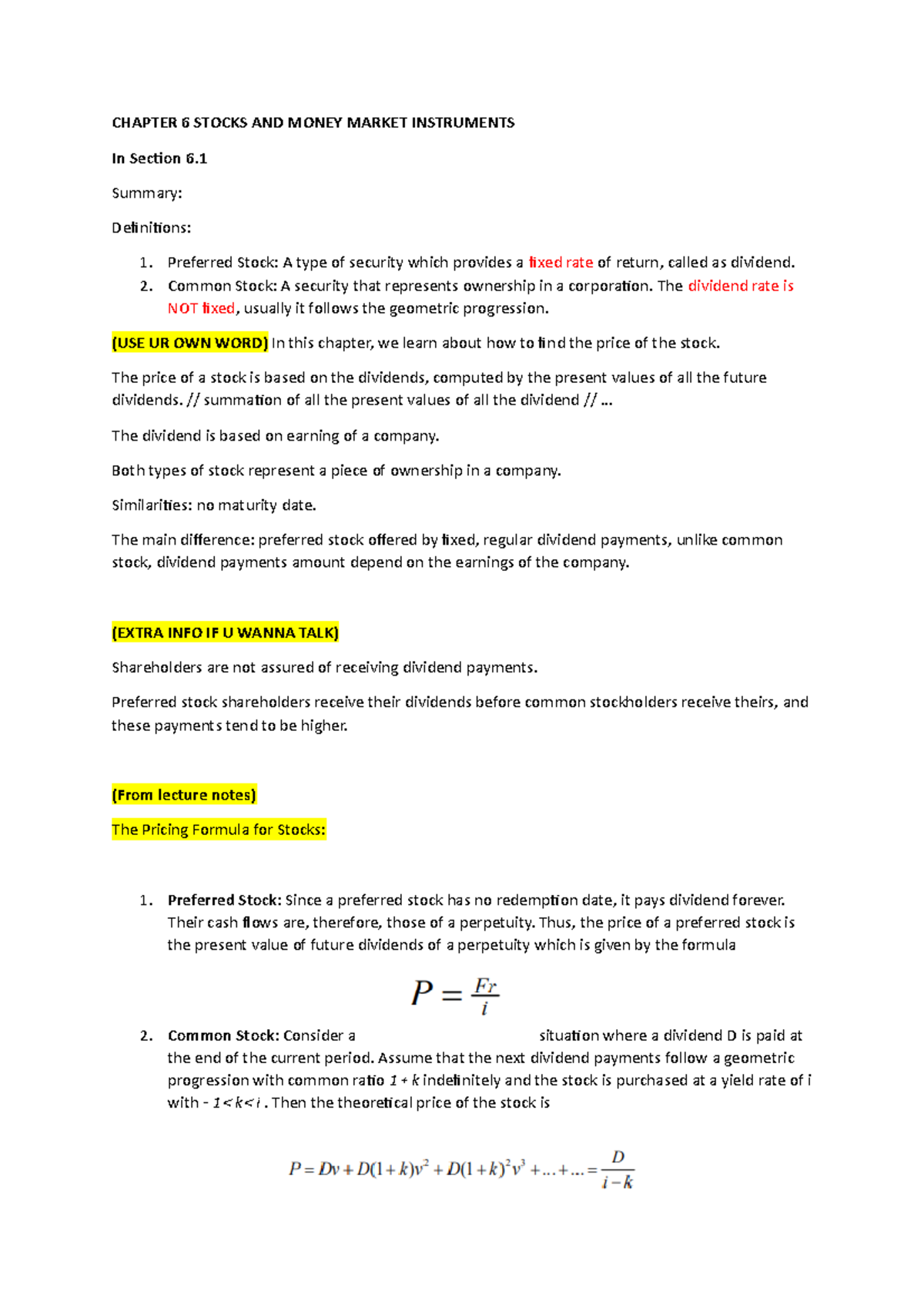Chapter 6 Stocks AND Money Market Instruments - Linear algebra and ...