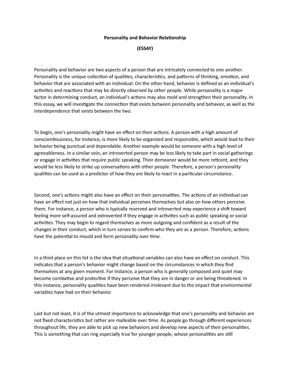 essay about proper behavior