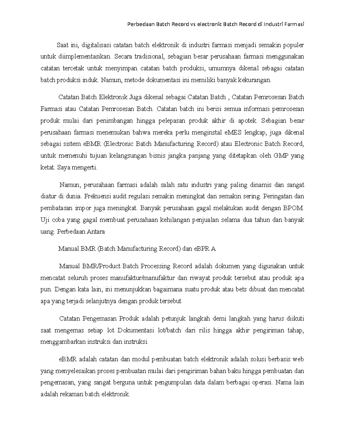 Perbedaan Batch Record vs electronic Batch Record di Industri Farmasi