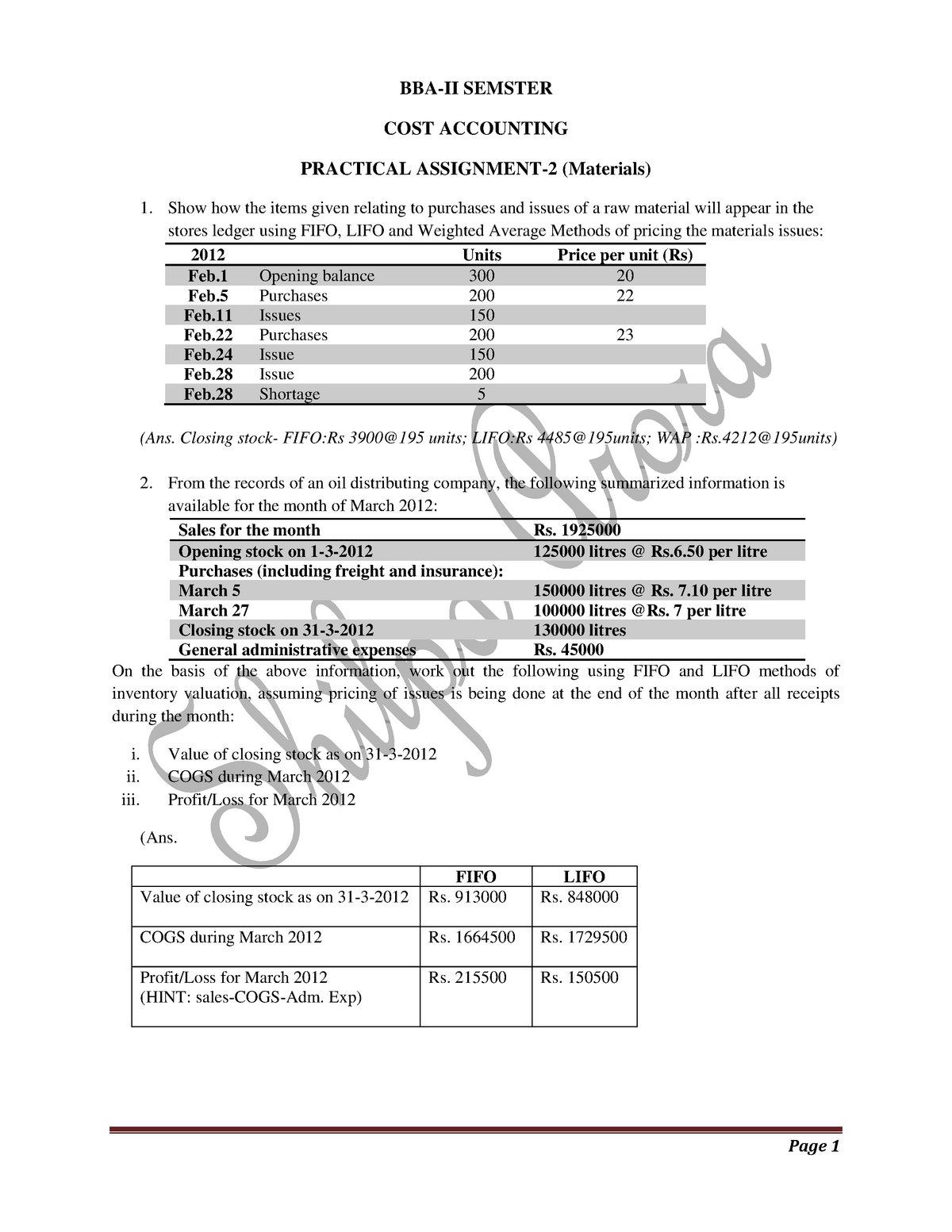 portfolio assignment 2 interest inventory valuation