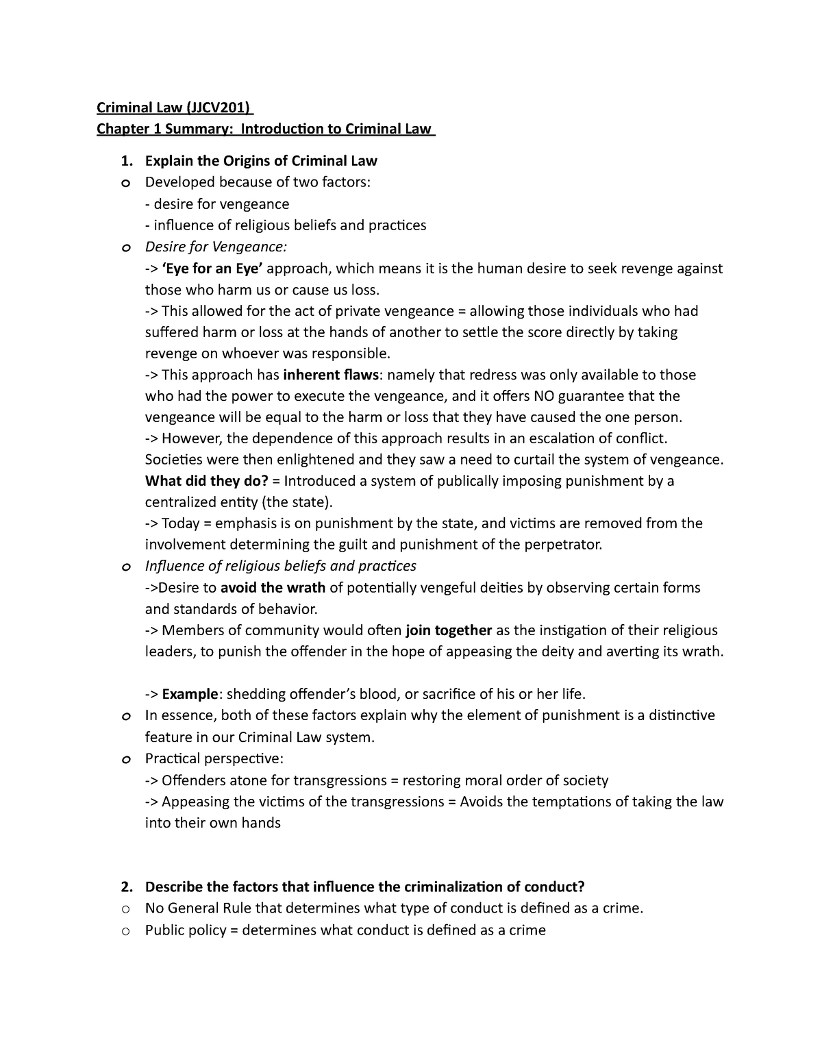 Criminal Law Chapter 1 - Introduction Chapter - Criminal Law (JJCV201 ...