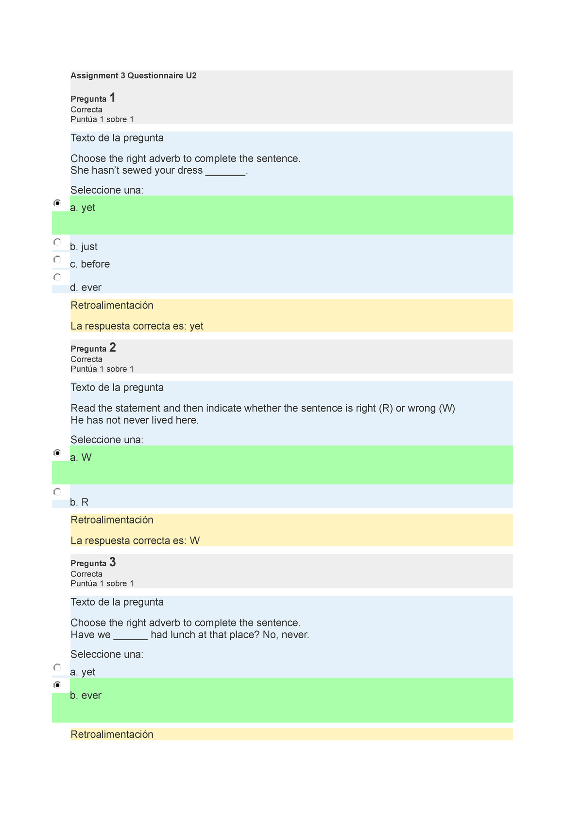 assignment 3 questionnaire u2 idioma extranjero ii