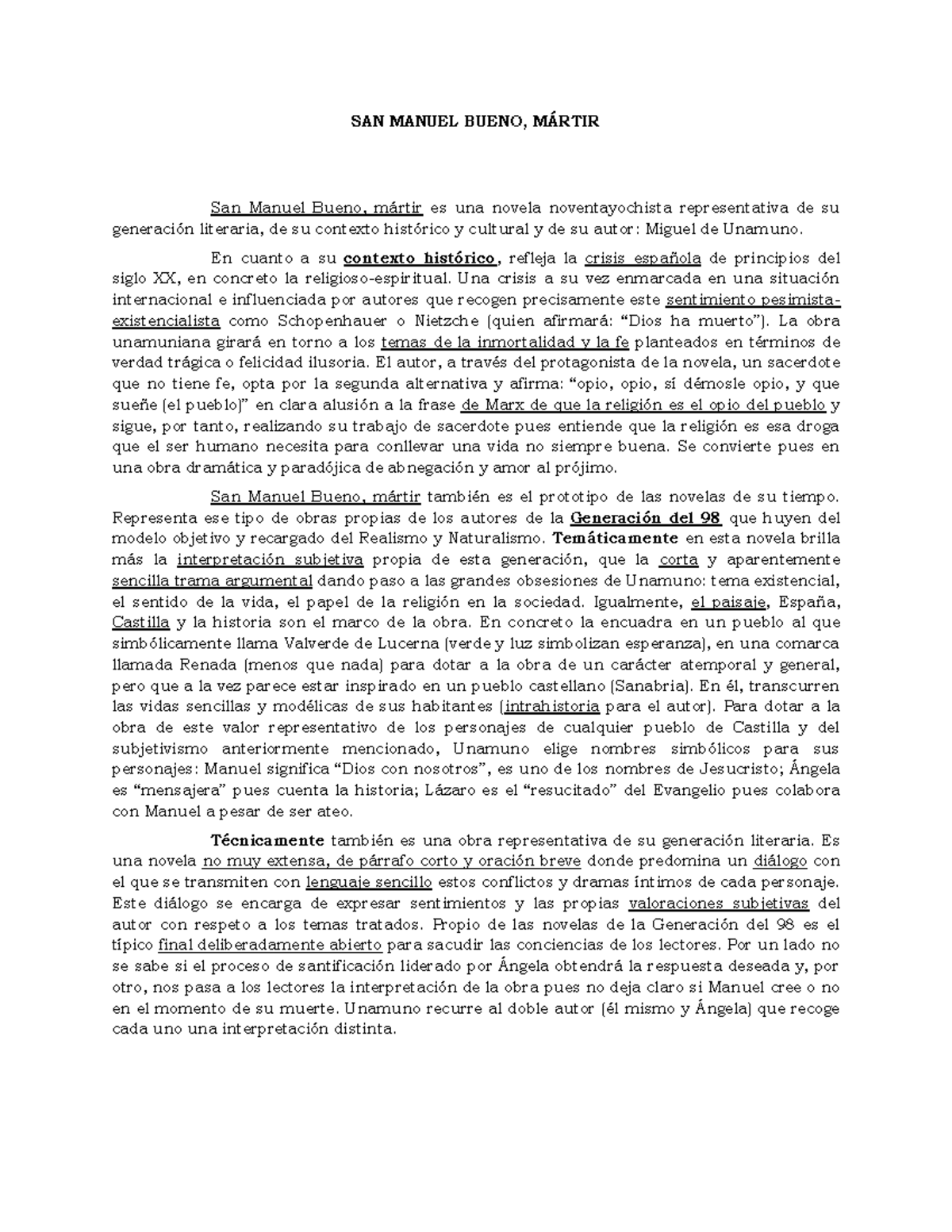 Estudio San Manuel Bueno mártir SAN MANUEL BUENO, M¡RTIR San Manuel