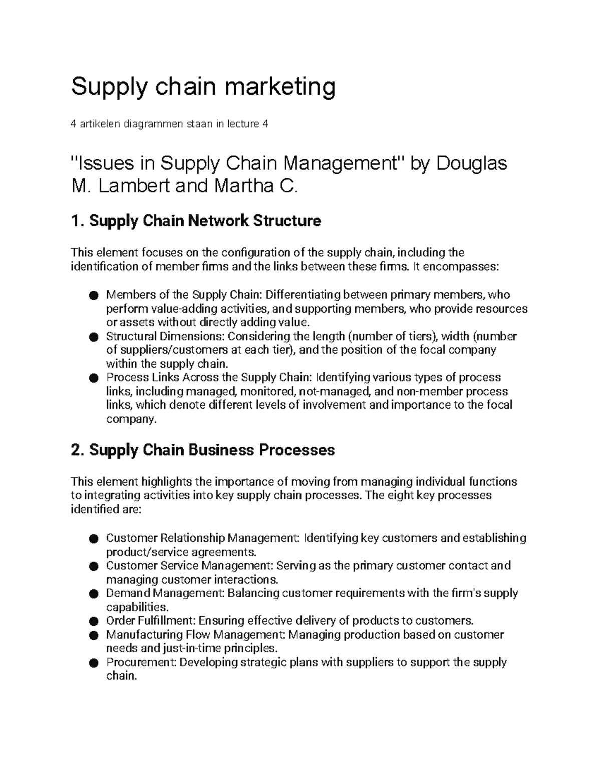 Supply chain marketing - Lambert and Martha C. 1. Supply Chain Network ...