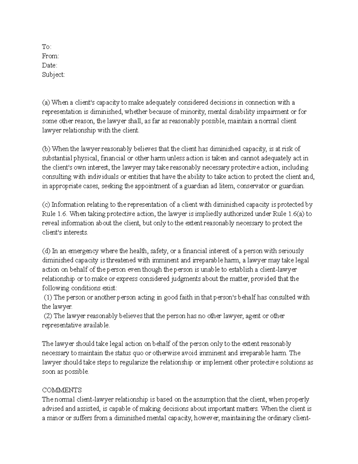 ABA Moel - aba moel - To: From: Date: Subject: (a) When a client's ...