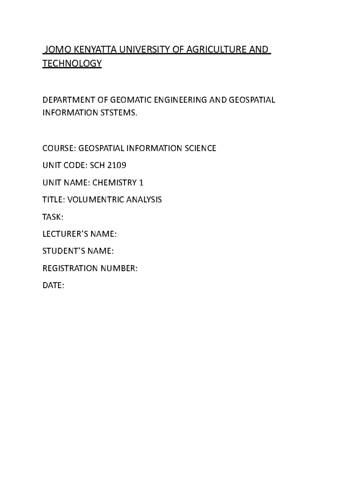 Chem Report 1 Jomo Kenyatta University Of Agriculture And Technology