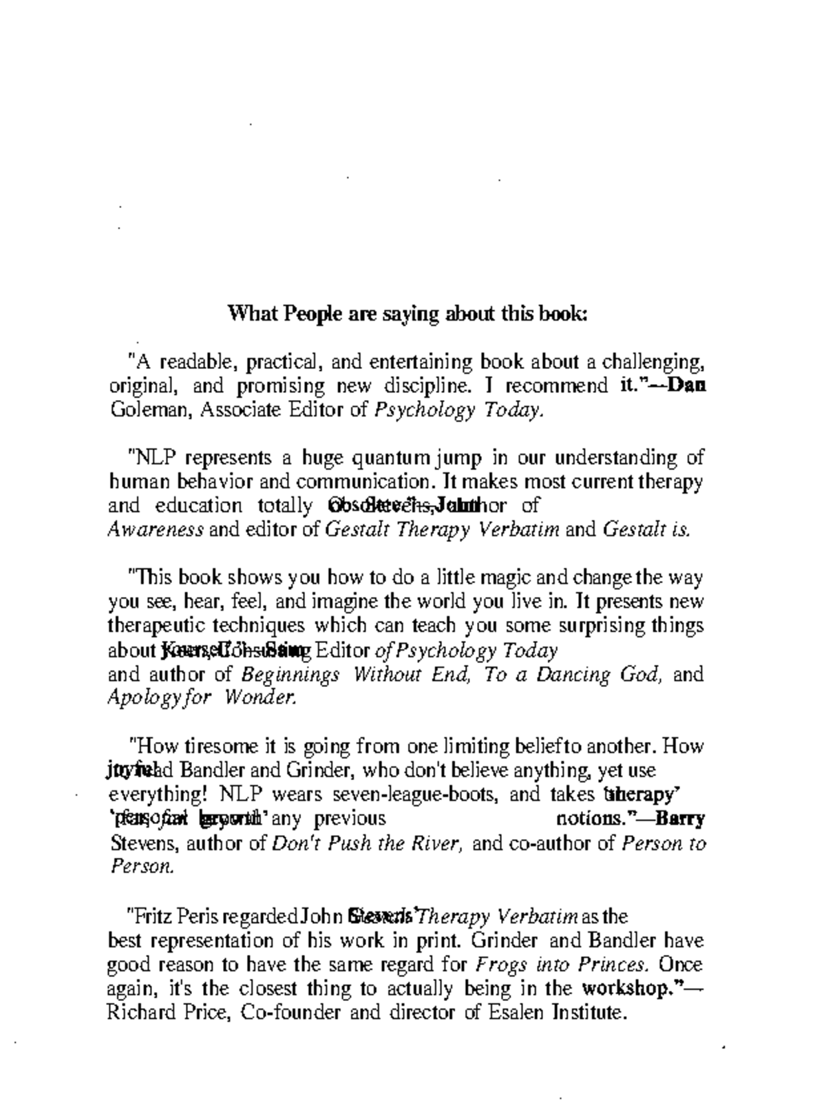 PNL Frogs into Princes ( ) What People are saying about