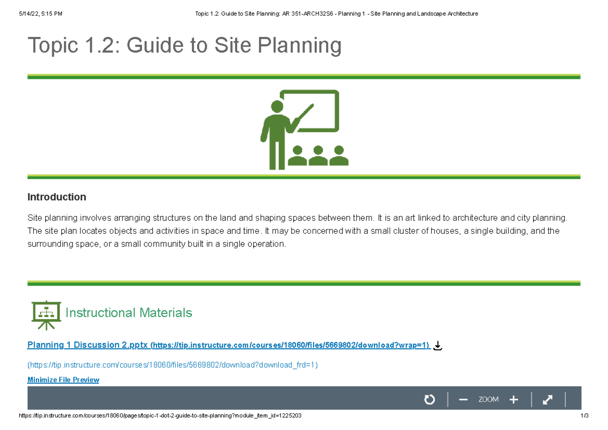 Topic 1.2 Guide to Site Planning AR 351-ARCH32S6 - Planning 1 - Site ...