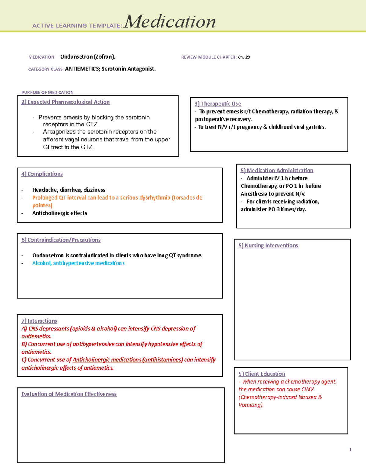 N-180 Week 2 Medications - MEDICATION: Ondansetron (Zofran). REVIEW ...
