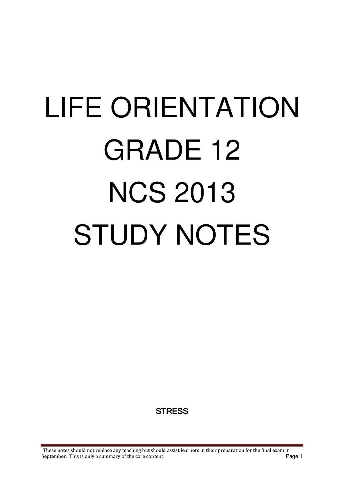 essay on stress life orientation grade 12