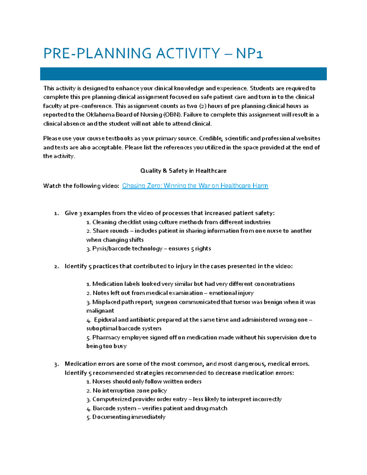 Pre Plan 1 Safety student PREPLANNING ACTIVITY NP This activity is