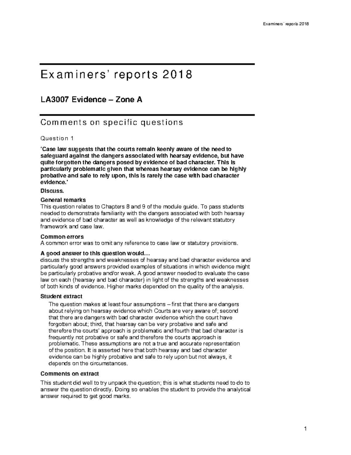 Evidence report 2018 A - Examiners’ reports 2018 Ex a m ine rs’ re port ...