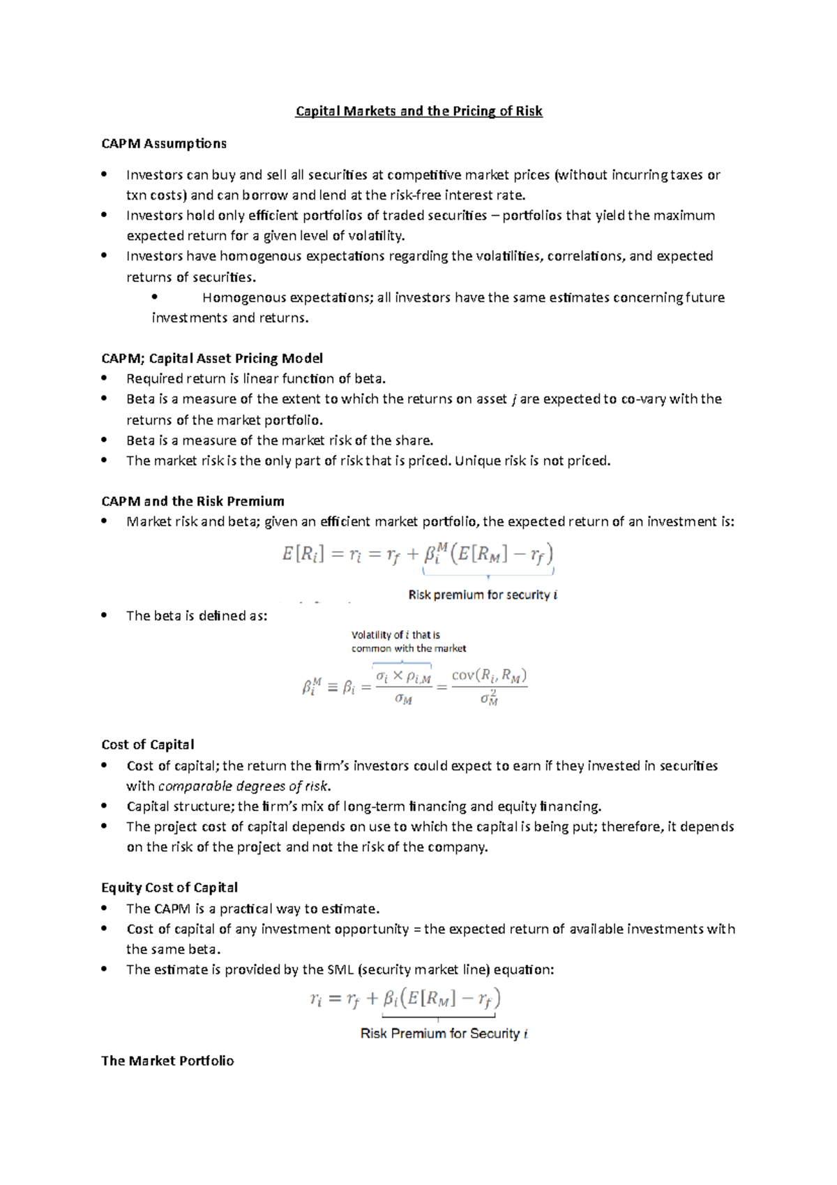 ACF 214M Lecture Notes Week 4 - Capital Markets and the Pricing of Risk ...