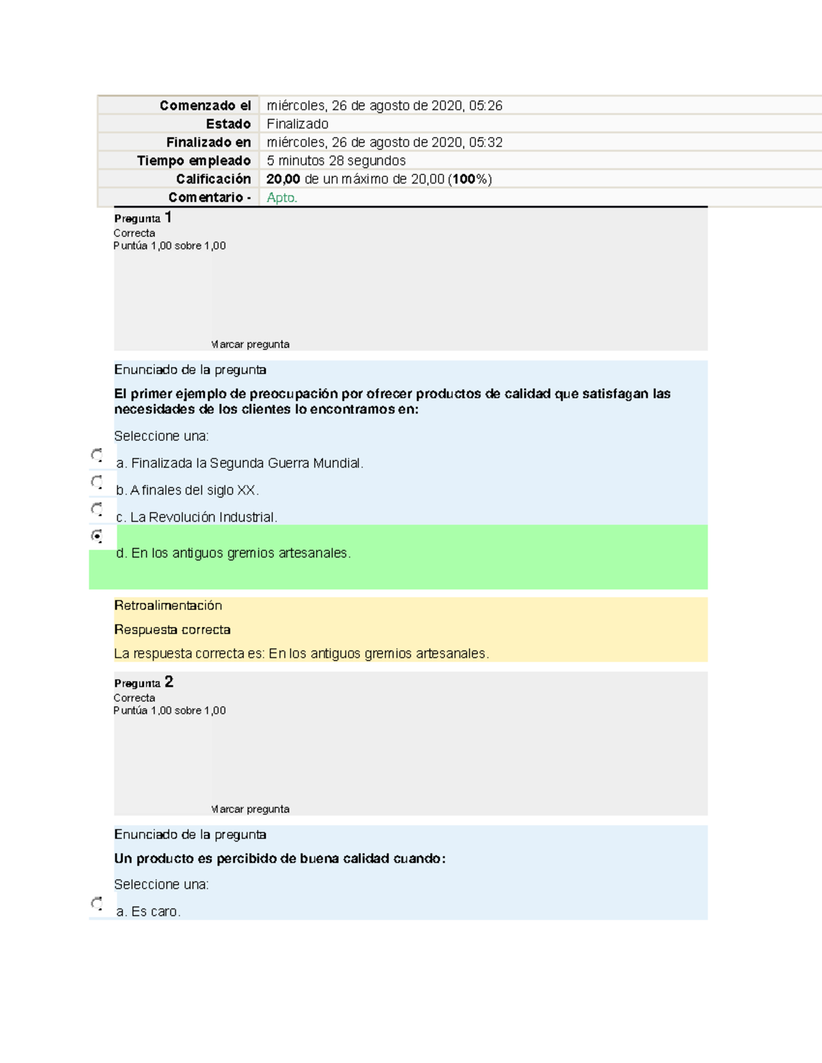 Examen 1- Bloque 6 Gestión DE Calidad - Comenzado El Miércoles, 26 De ...