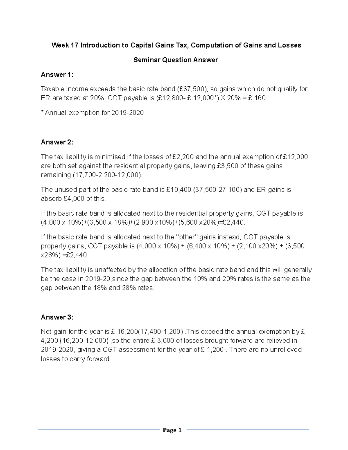 Seminar Week 17-Introduction To Capital Gains Tax-Computation Of Gains ...