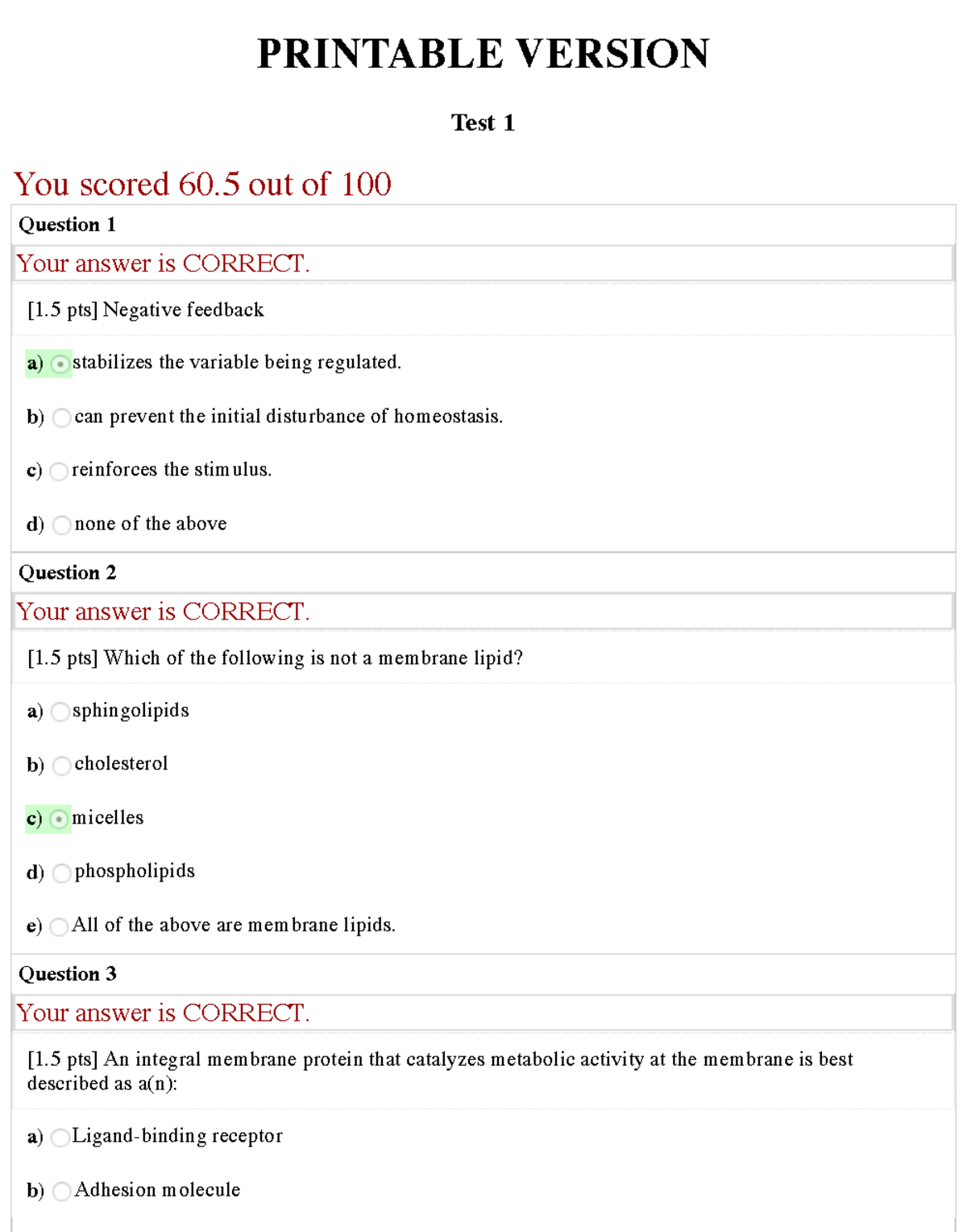 Practice quiz physio PRINTABLE VERSION Test 1 You Scored 60 Out Of 