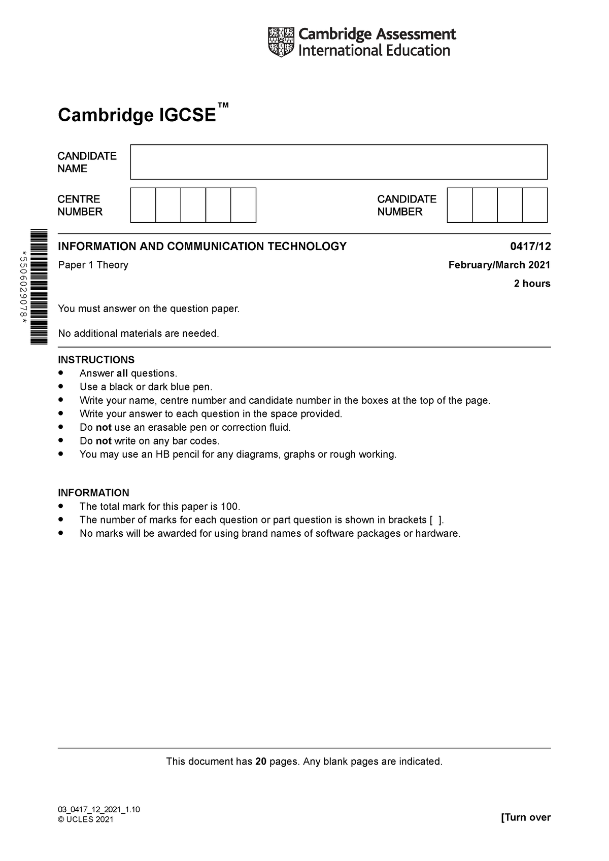 Hg - Past Papers Good For Practice - Cambridge IGCSE™ 0417/ February ...