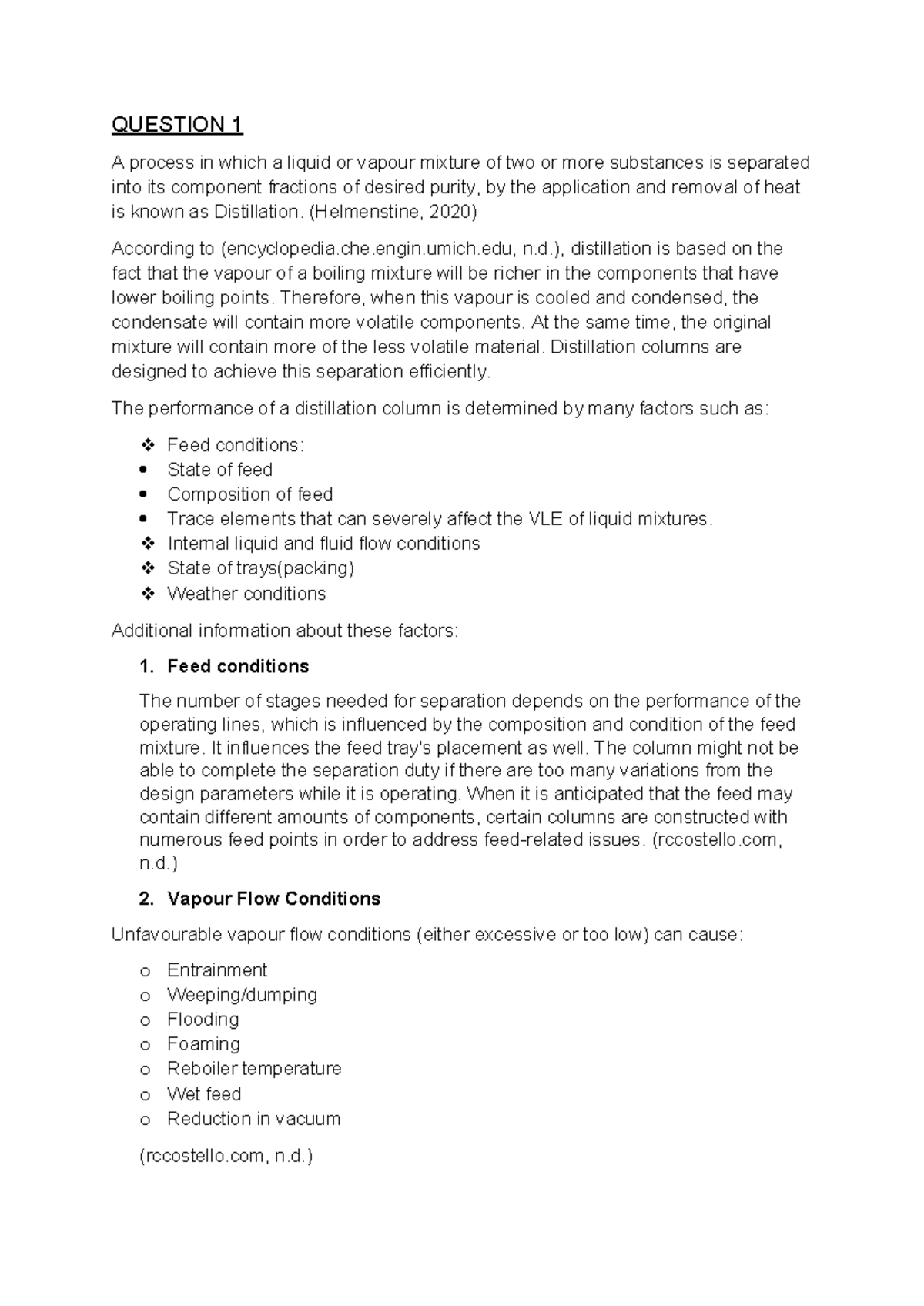 Distillation GA Assignment - QUESTION 1 A process in which a liquid or ...