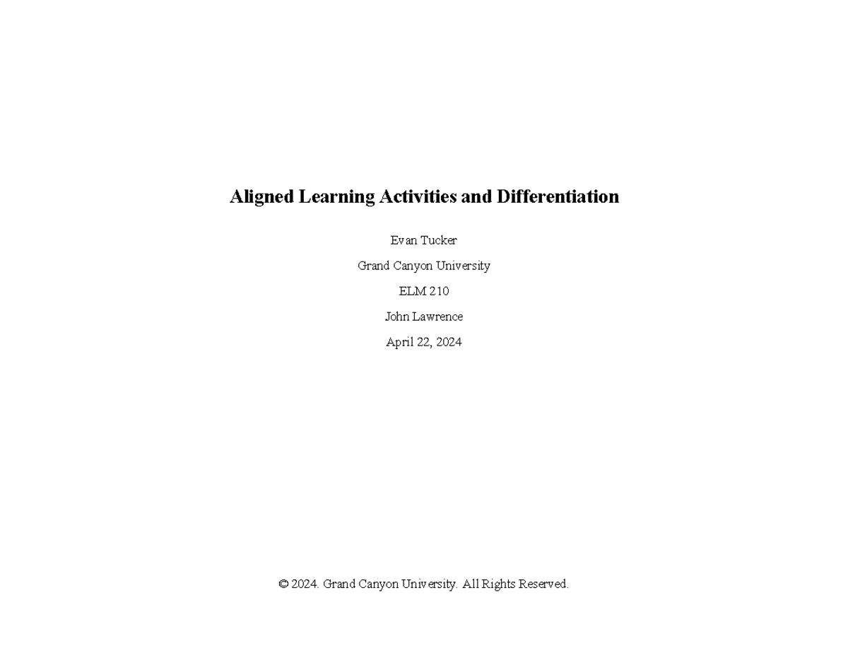ELM210DT5Aligned Activities and Differentiation Aligned Learning