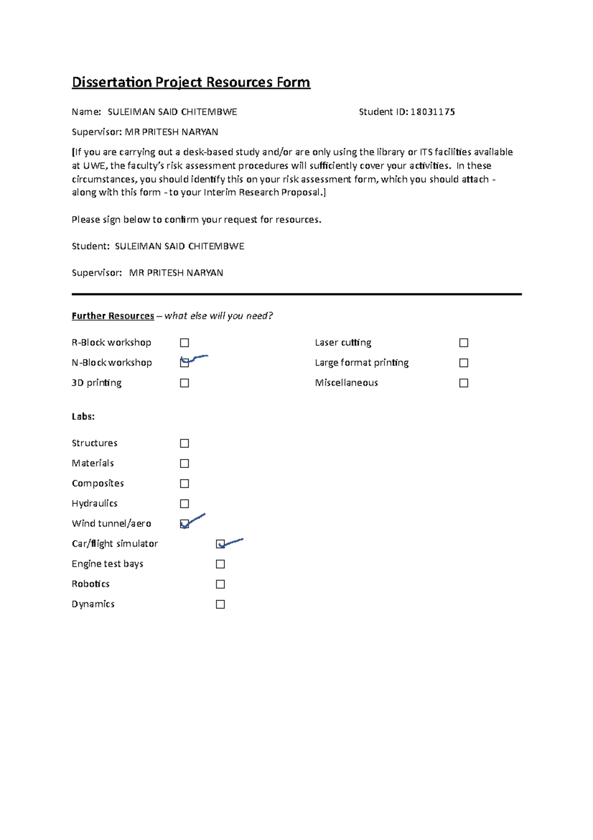 Resources Form - i need it for my thesis please - Dissertation Project ...