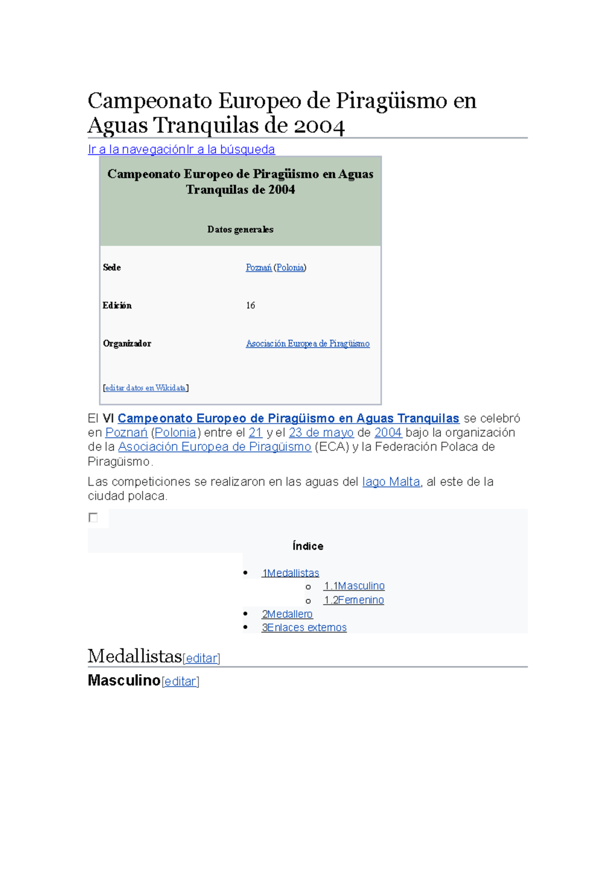 Campeonato Europeo de Piragüismo en Aguas Tranquilas de 2004