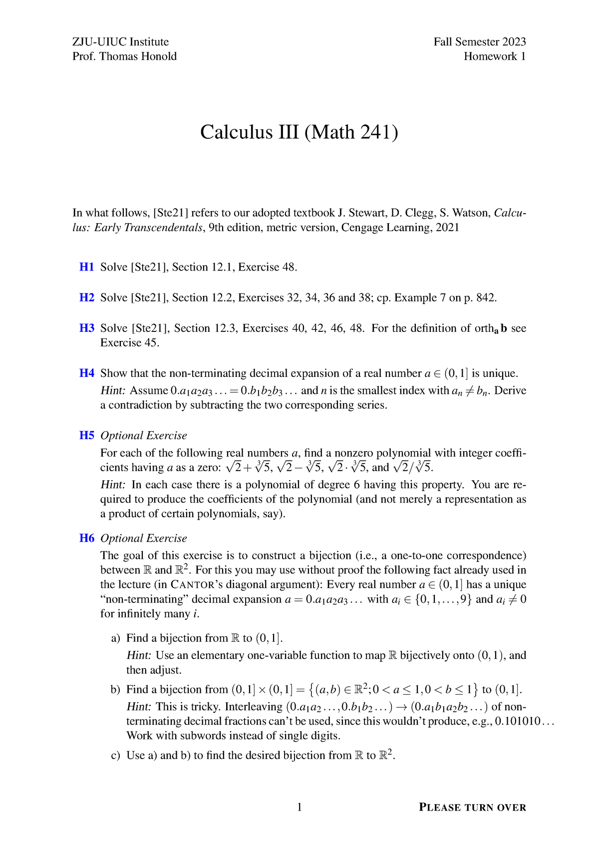 Homework 1 With Sols - ZJU-UIUC Institute Prof. Thomas Honold Fall ...