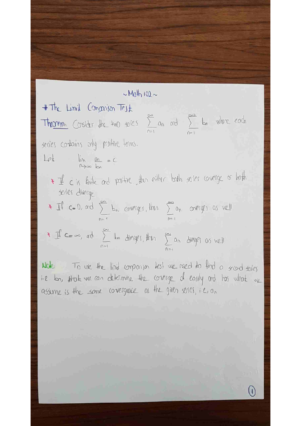 Lecture 3-Series Part II (Limit Comparison Test, Ratio Test, Root Test ...