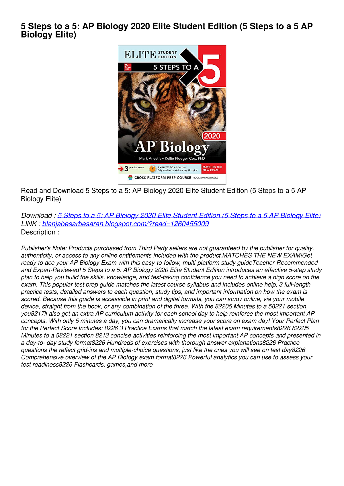 EPUB DOWNLOAD 5 Steps to a 5: AP Biology 2020 Elite Student Edition (5 ...