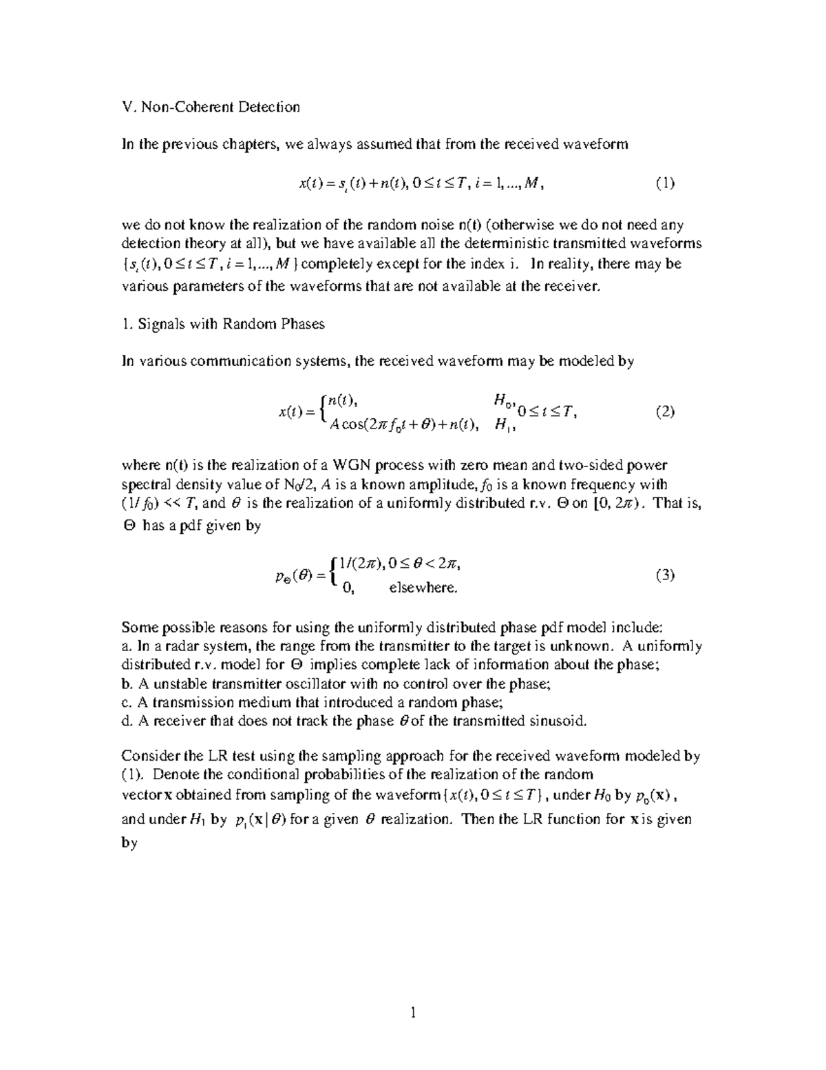 230A 1 V Non coherent 11 12 06 - V. Non-Coherent Detection In the ...