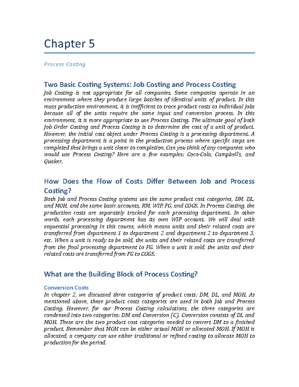 Lecture Chapter 5 copy - Chapter 5 Process Costing Two Basic Costing ...