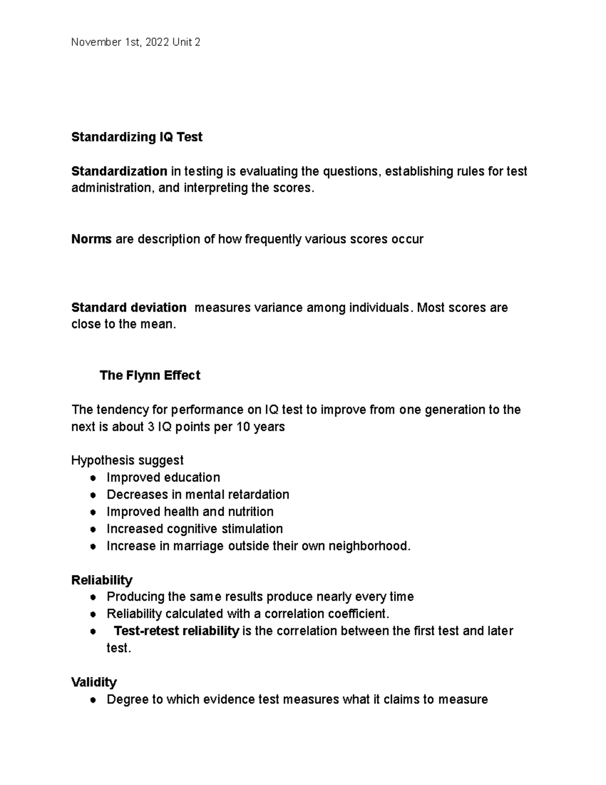 Standardizing IQ Test Types of IQ testing November 1st, 2022 Unit 2