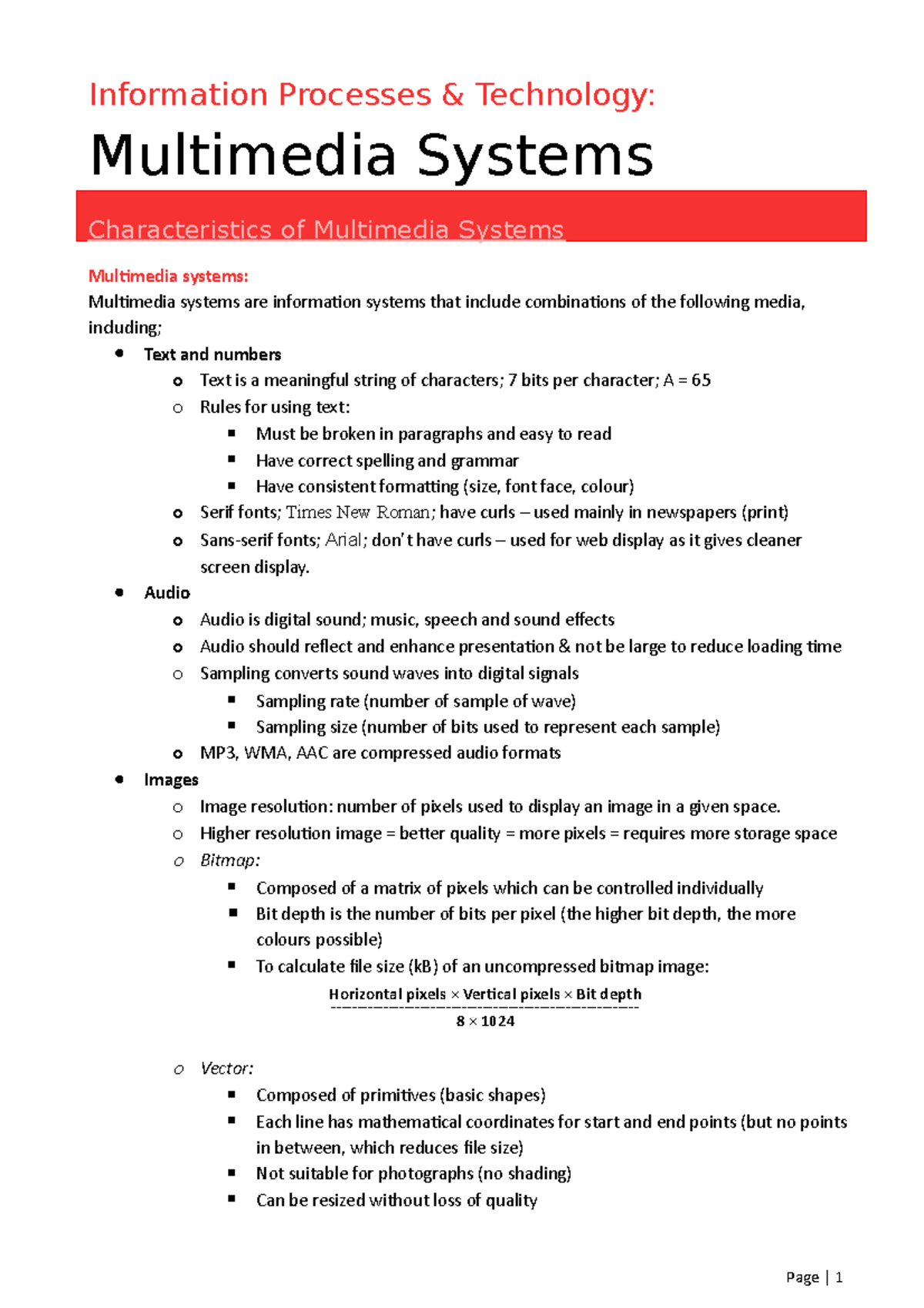 IPT Notes Multimedia Systems Information Processes & Technology