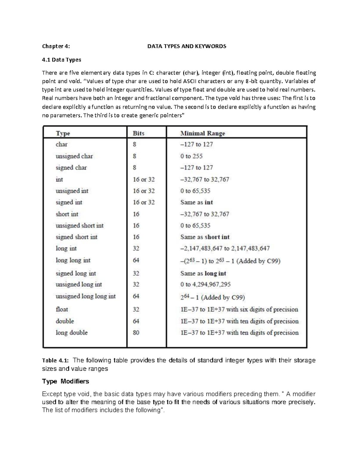 Chapter 4 Datatypes and Keywords - Chapter 4: DATA TYPES AND KEYWORDS 4 ...