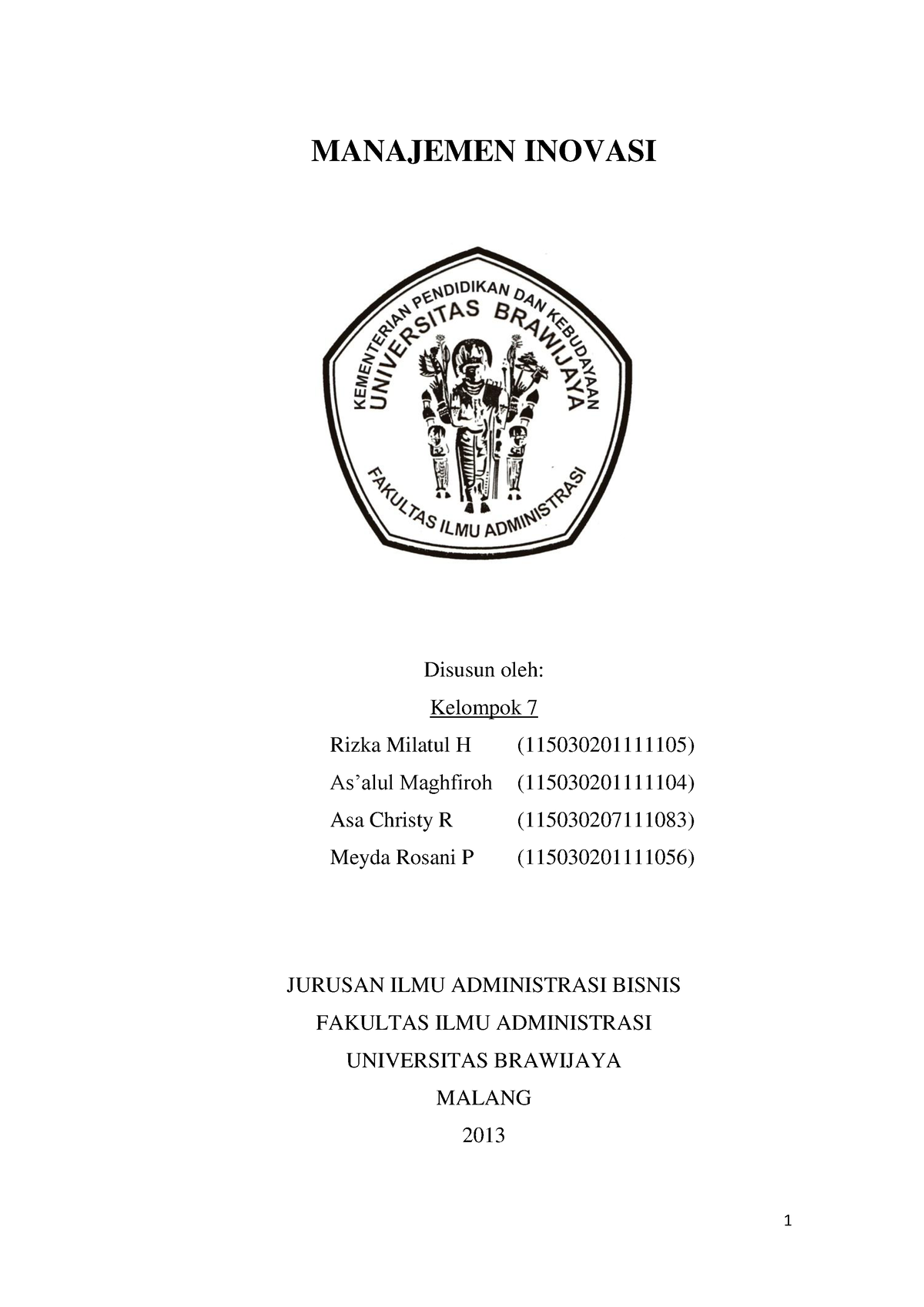 Manajemen Inovasi Sadsd Manajemen Inovasi Disusun Oleh Kelompok Rizka Milatul H Studocu