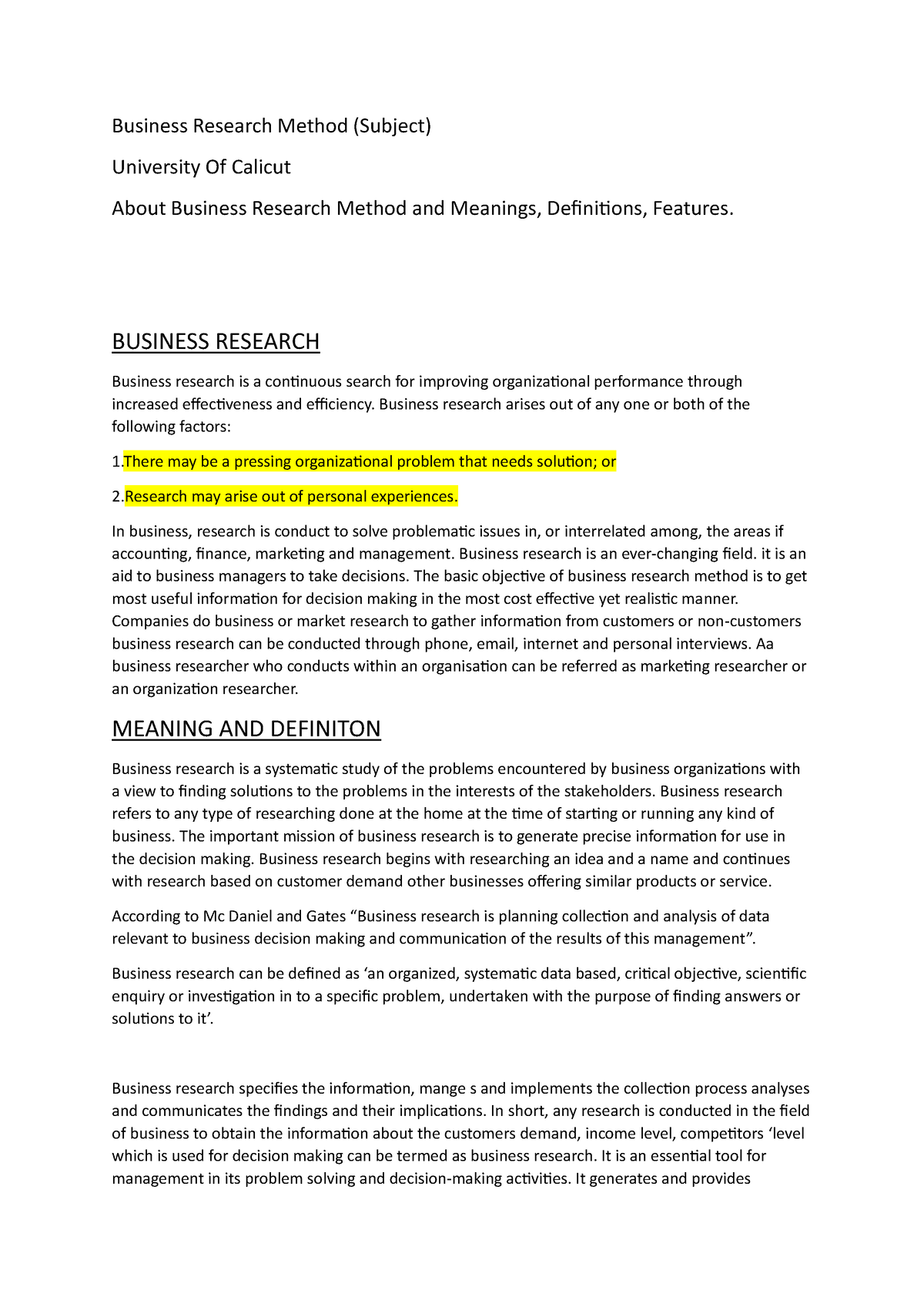 lecture notes on business research methods pdf