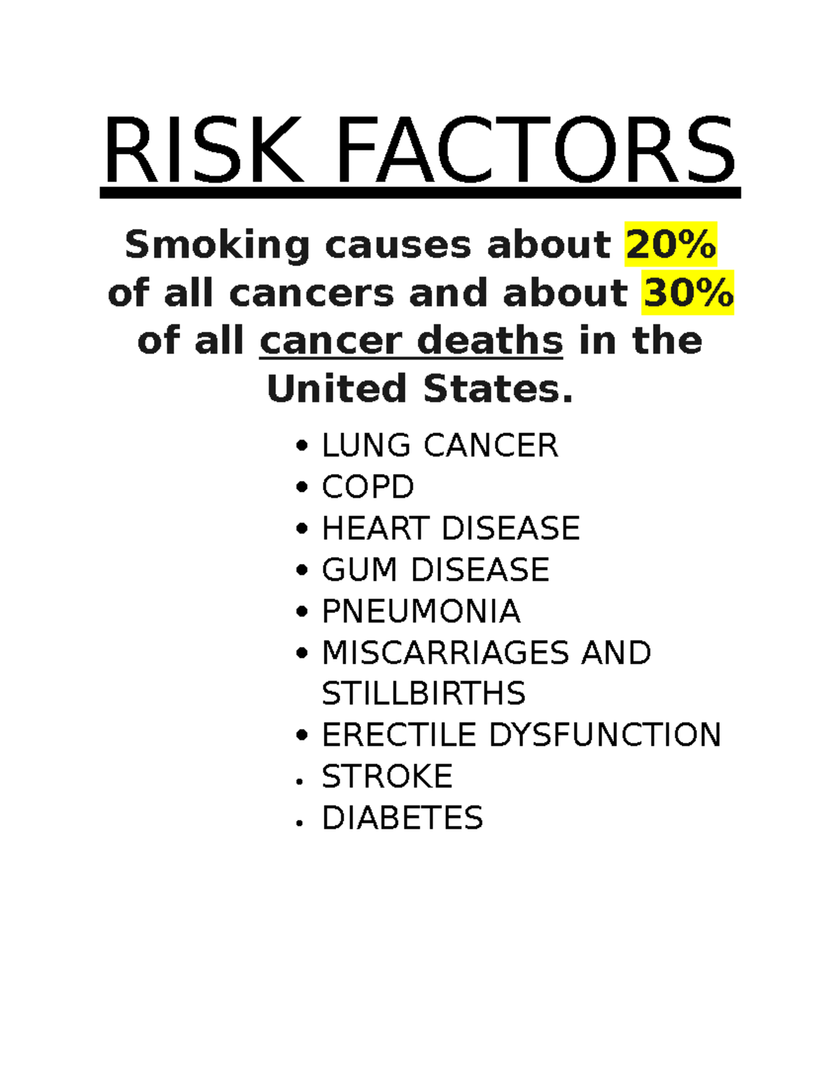 Smoking RISK Factors - health fair - ADN9 - RISK FACTORS Smoking causes ...