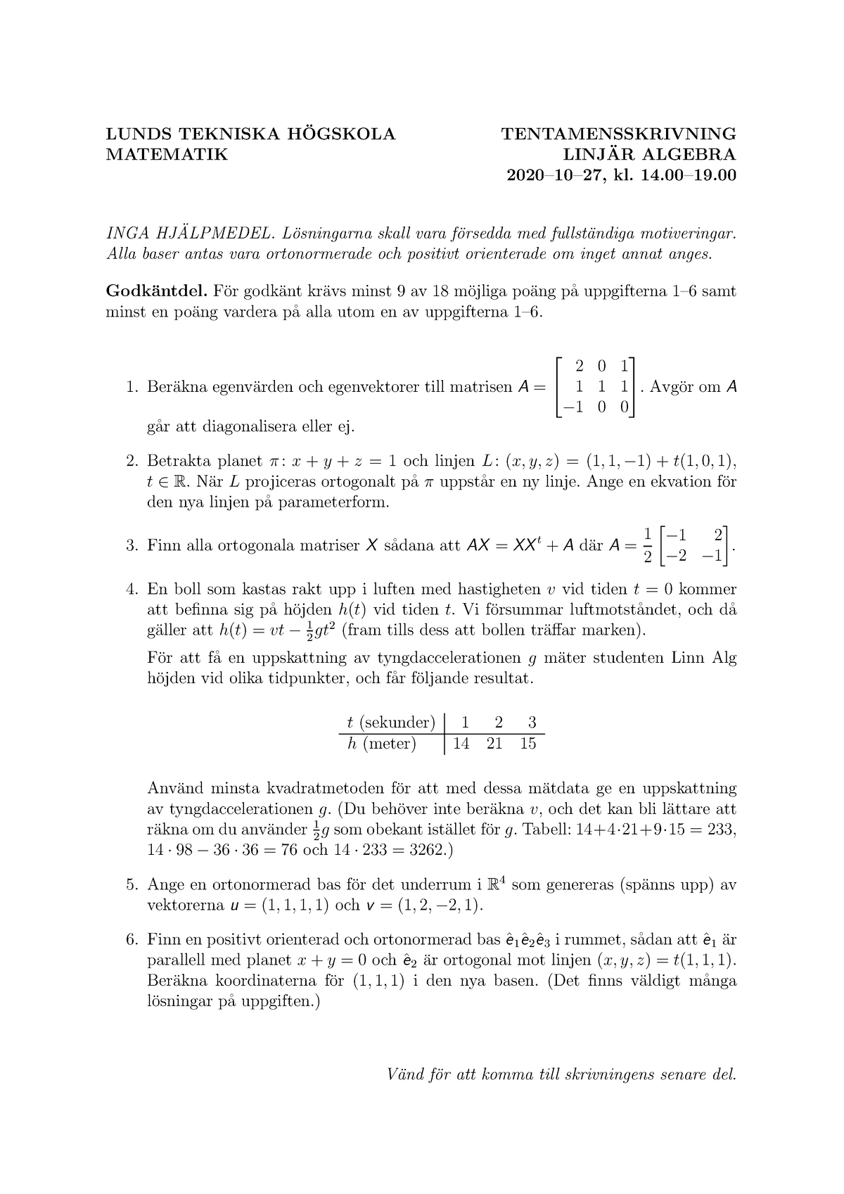 Exam 2020-10-27 - Extenta - LUNDS TEKNISKA H ̈OGSKOLA ...