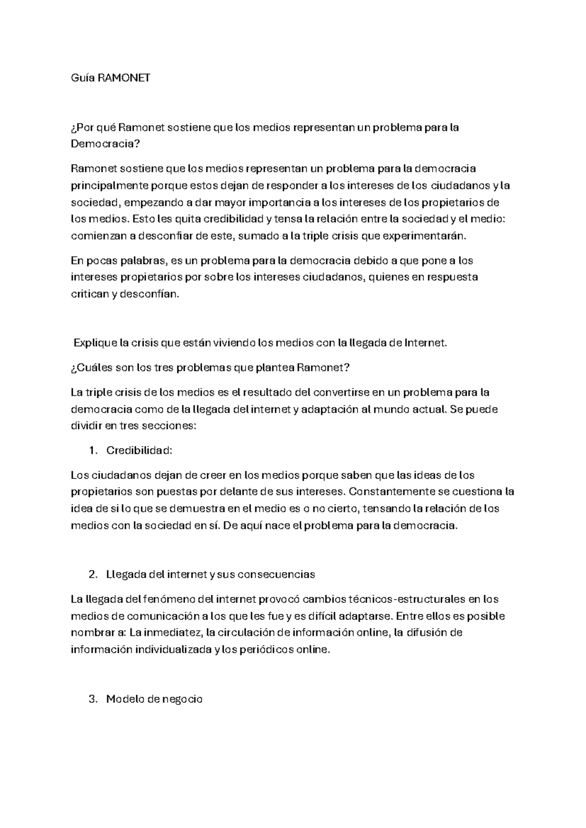 Ramonet GUIA de estudio - Guía RAMONET ¿Por qué Ramonet sostiene que ...