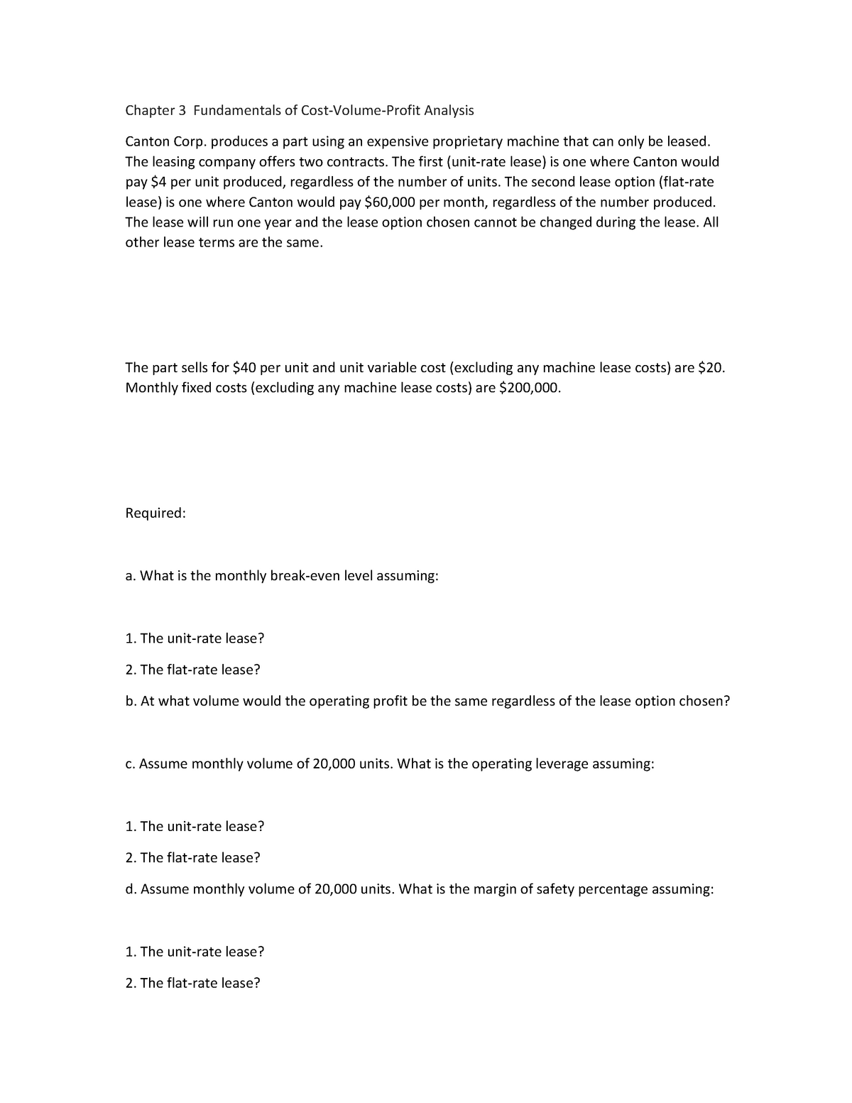 Assignment 3-Chapter 3 - Chapter 3 Fundamentals Of Cost-Volume-Profit ...