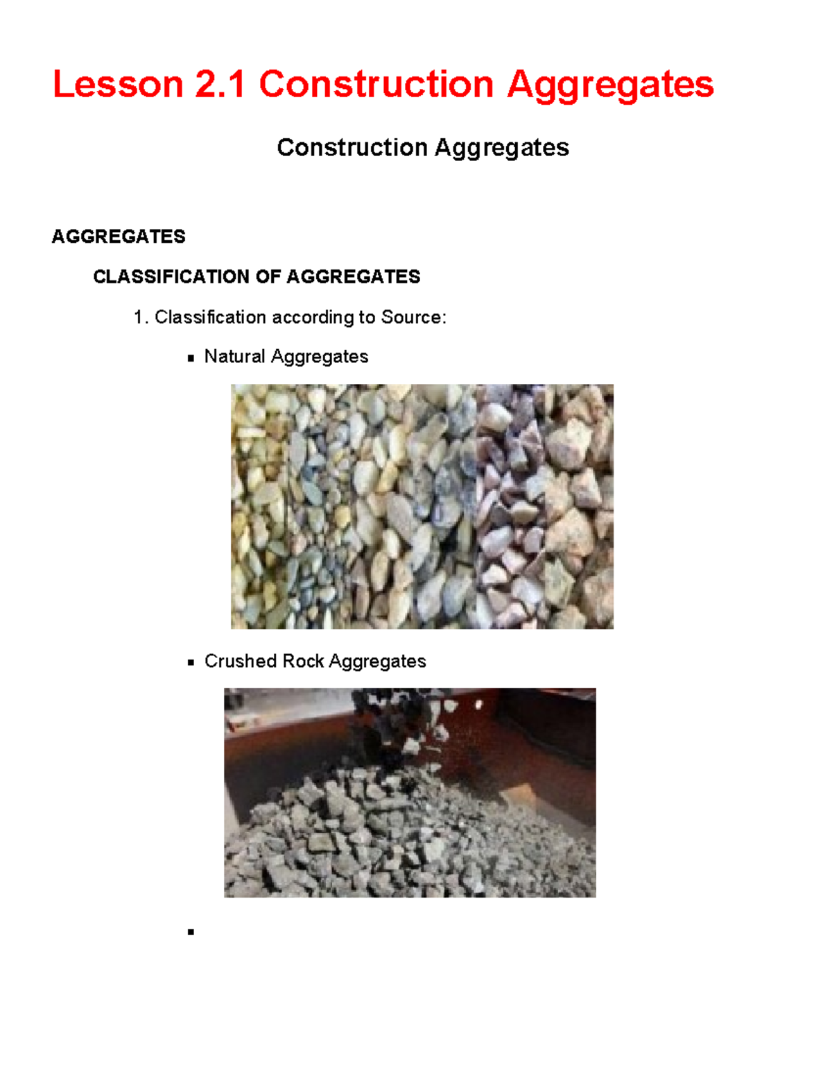 Lesson 2.1 Construction Aggregates - Lesson 2 Construction Aggregates ...