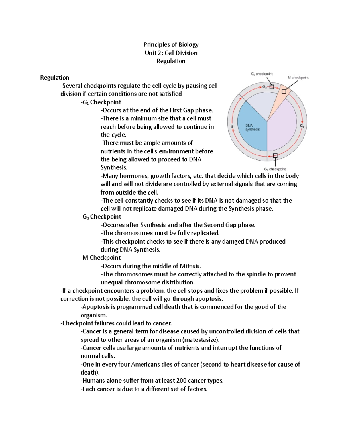 AP Bio Regulation Principles of Biology Unit 2 Cell Division