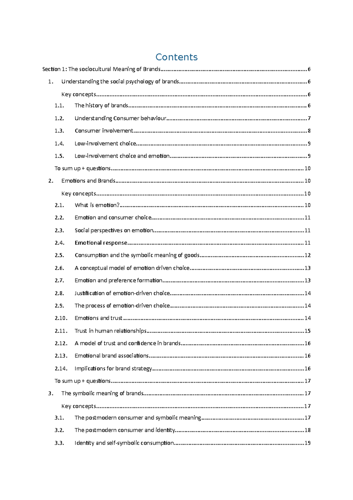 Strategic brand management summary 2021 autumn semester - Contents ...