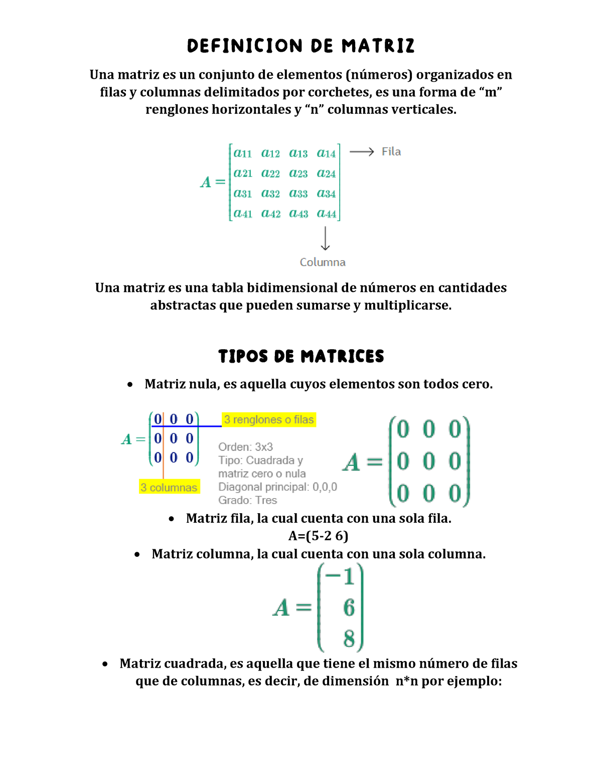 Tareas De Algebra Lineal Definicion De Matriz Una Matriz Es Un Conjunto De Elementos N ̇meros 5232