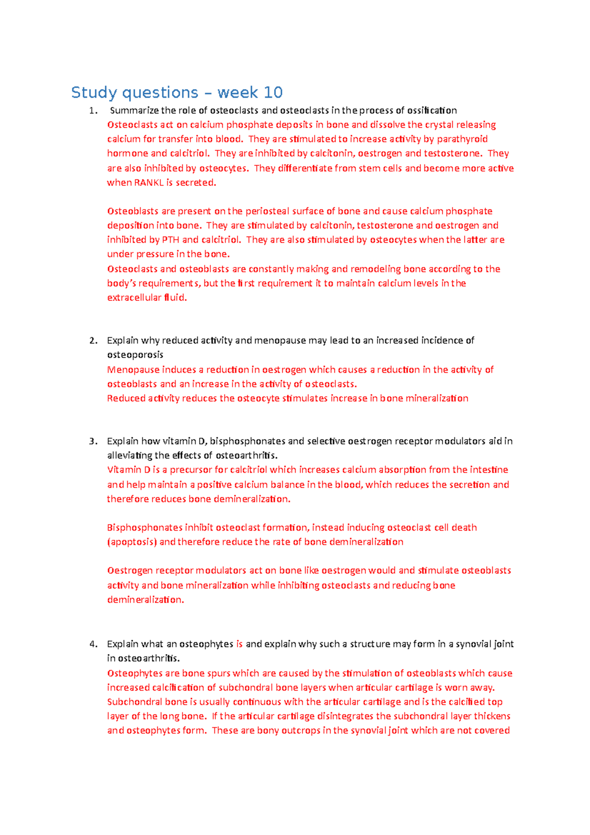 Workbook week 10 with answers - Study questions – week 10 Summarize the ...