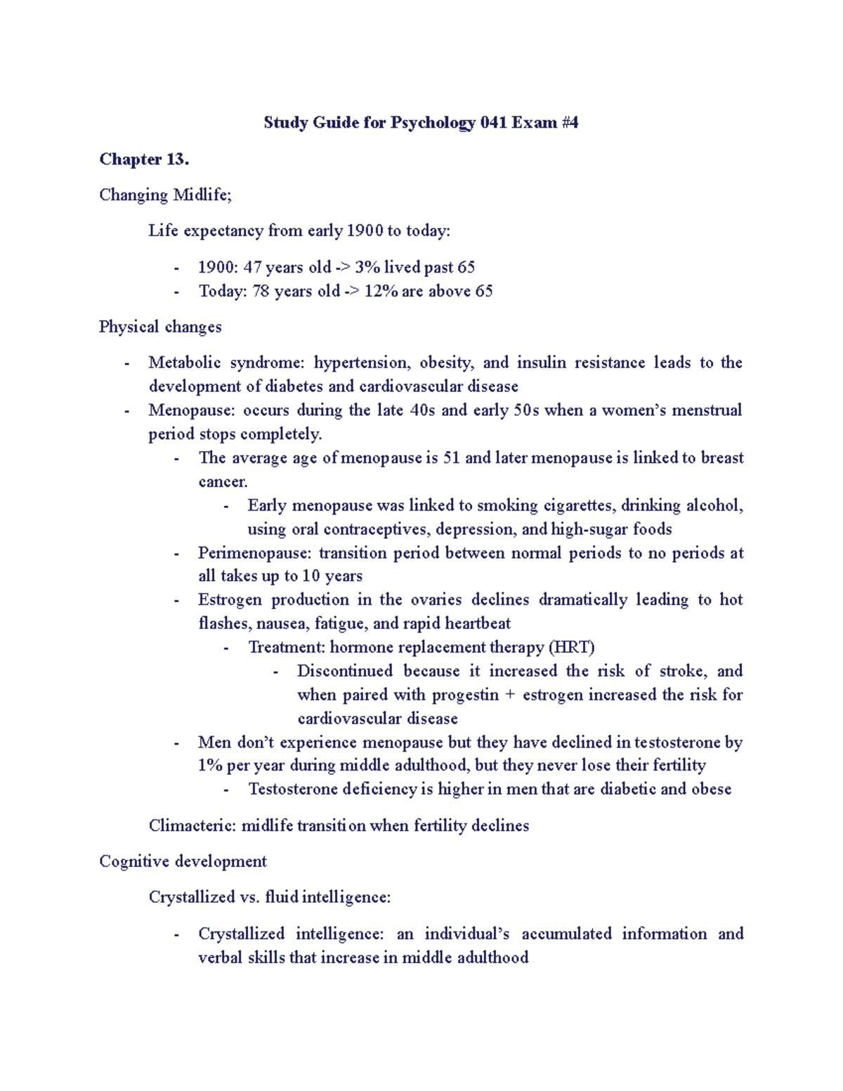 Study Guide for Psych Exam 4 - Study Guide for Psychology 041 Exam ...