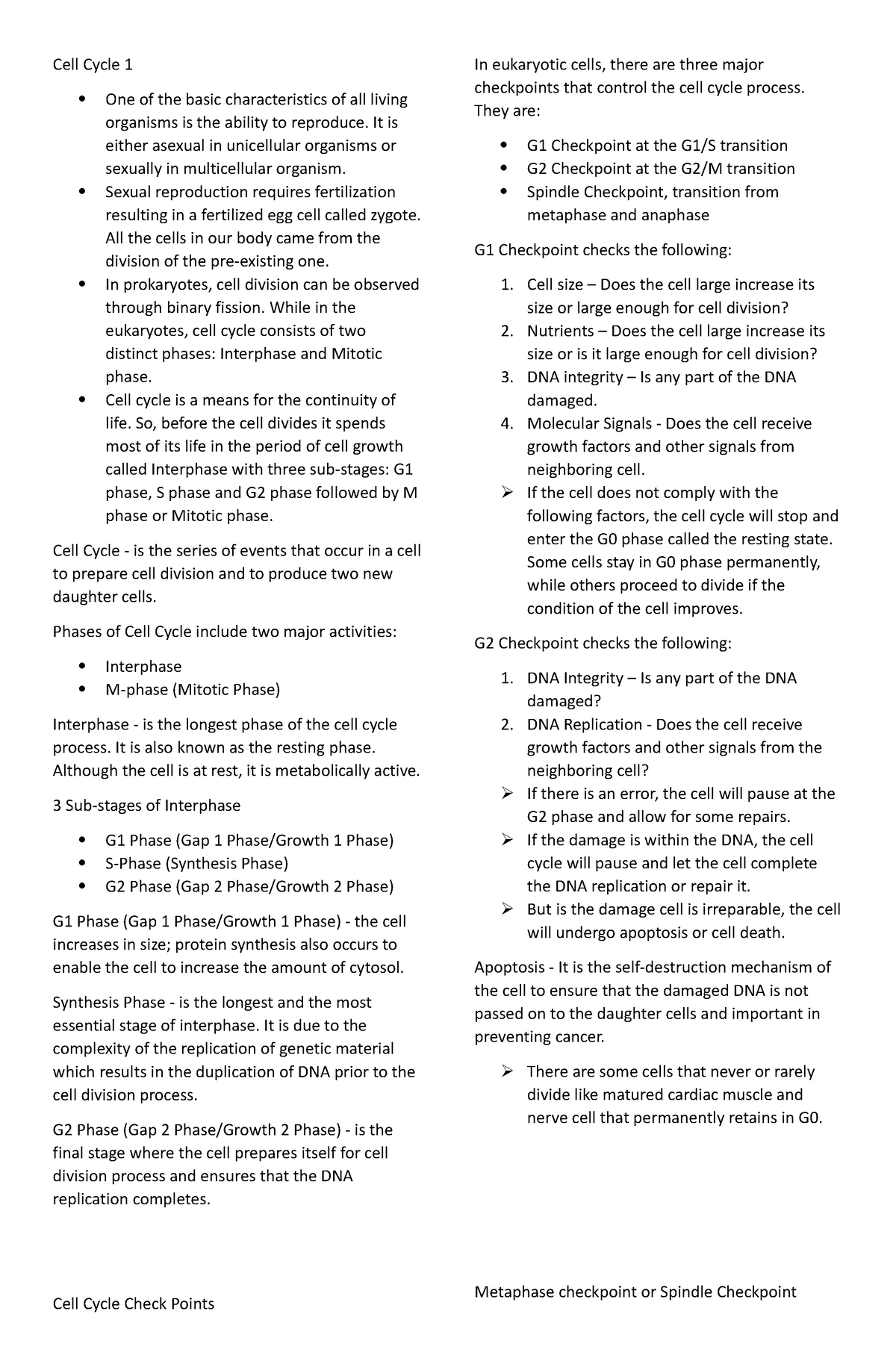 Biology reviewer - Cell Cycle to Transport Mechanism - Cell Cycle 1 One ...