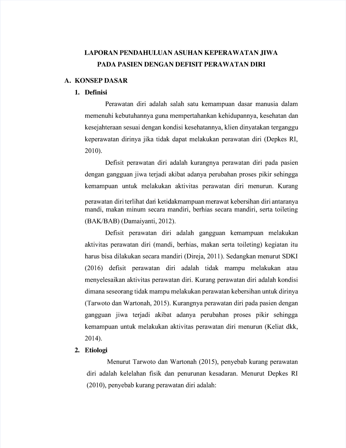 Pdf Laporan Pendahuluan Askep Defisit Perawatan Diri Compress Laporan