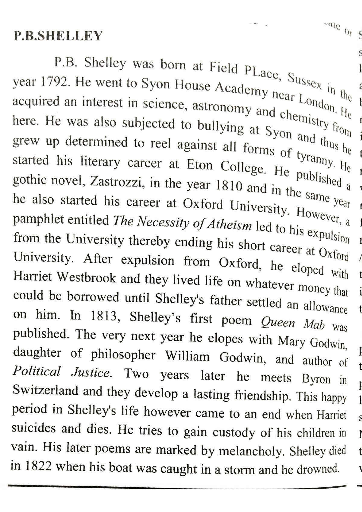 P.b shelley - P.B Op P. Shelley was born at Field Place. , year 1792 ...